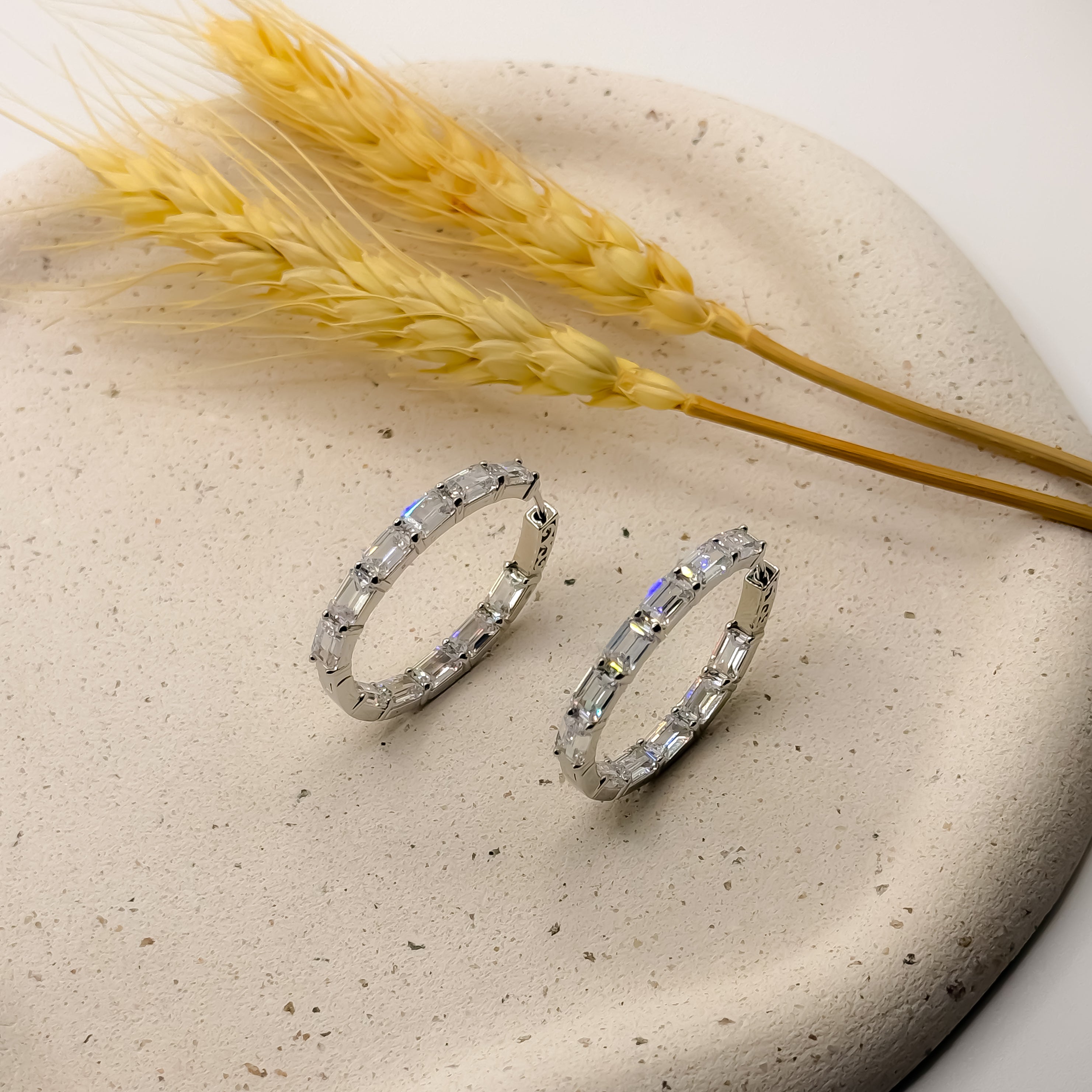 EARRING HOOPS RECTANGLE CUBIC ZIRCONIAS