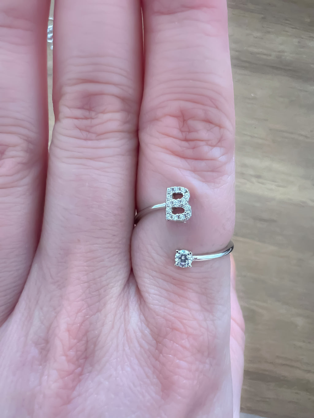 RING INITIAL SILVER 925 CRYSTALS ADJUSTABLE