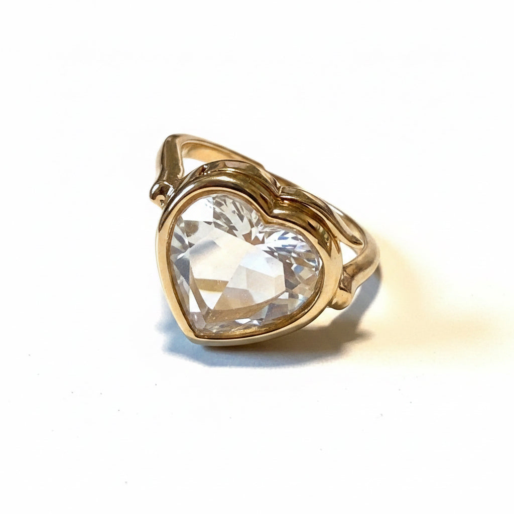 RING HEART GLASS LOCKET ADJUSTABLE