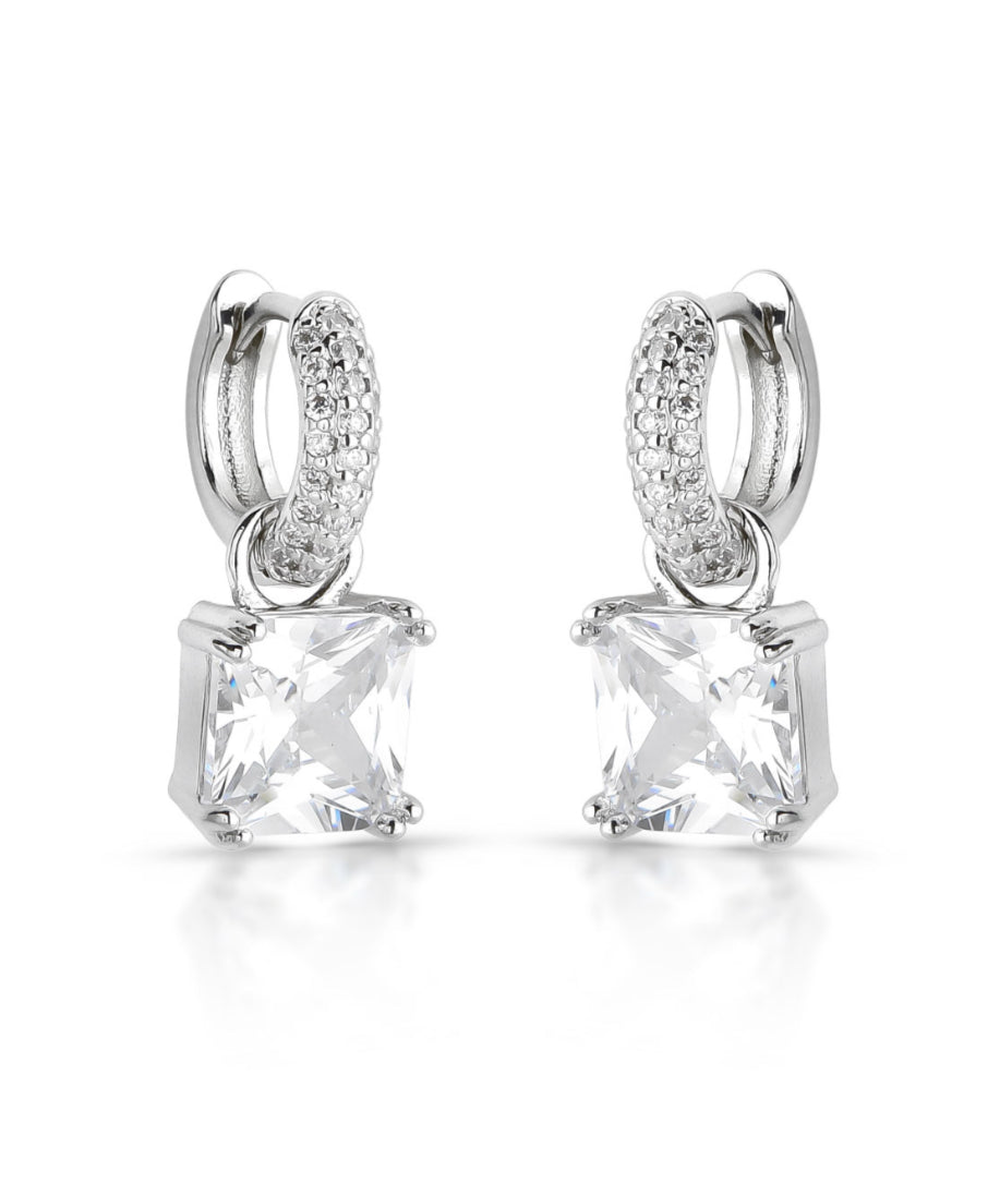 EARRING HOOPS SQUARE CUBIC ZIRCONIA PENDANT