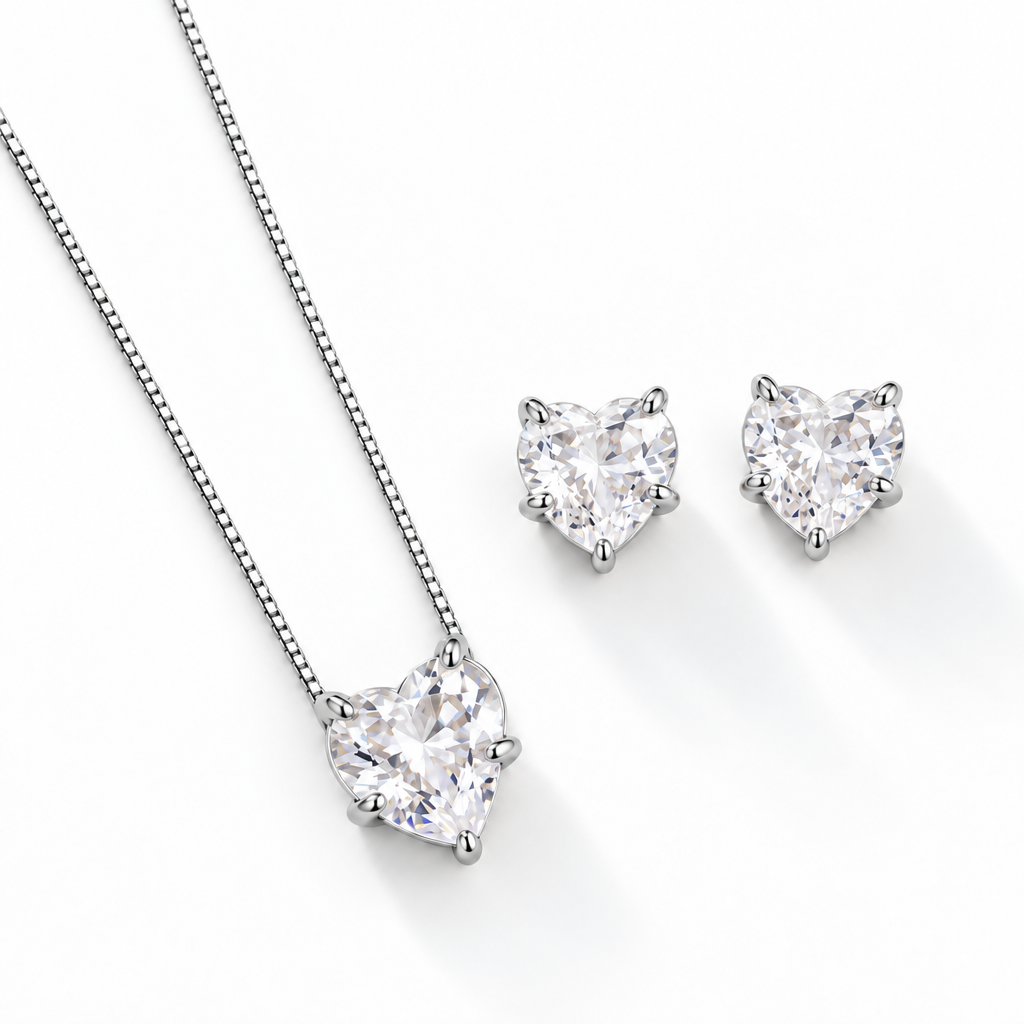 NECKLACE + EARRINGS HEART CUBIC ZIRCONIA JEWELRY SET