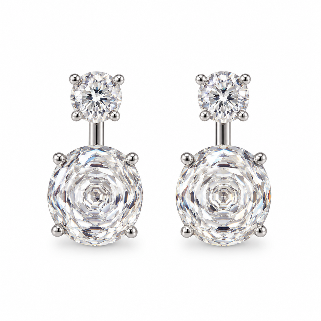 EARRINGS EAR JACKET ROSE CUT CUBIC ZIRCONIA