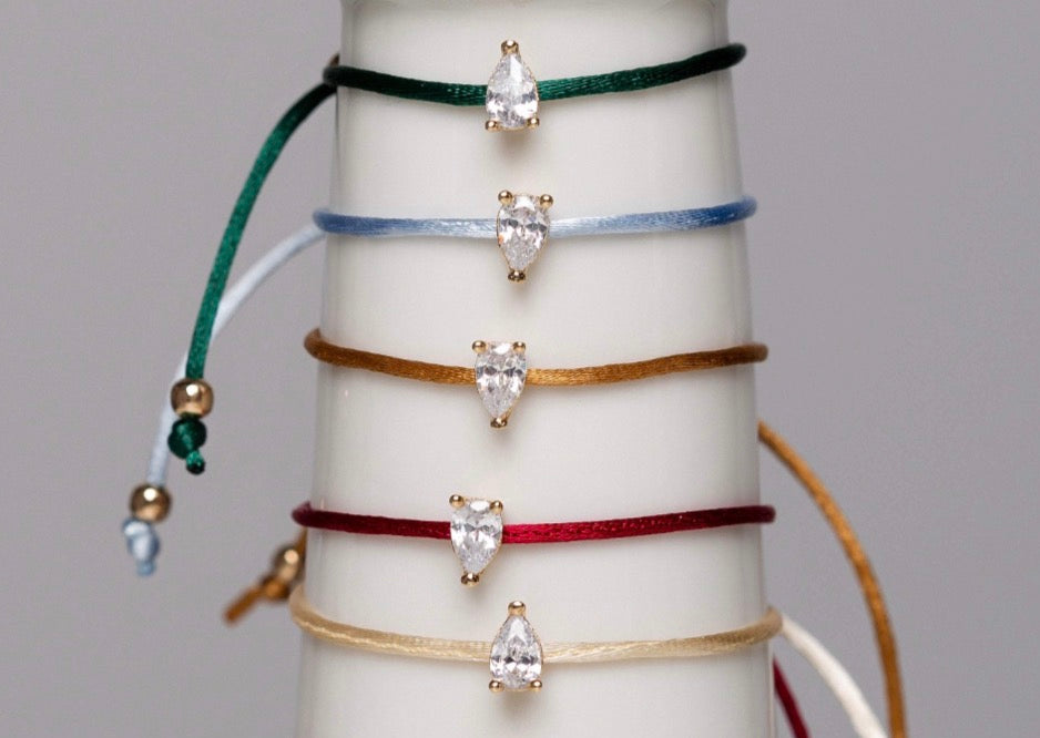 BRACELET SATIN STRING TEAR DROP CUBIC ZIRCON
