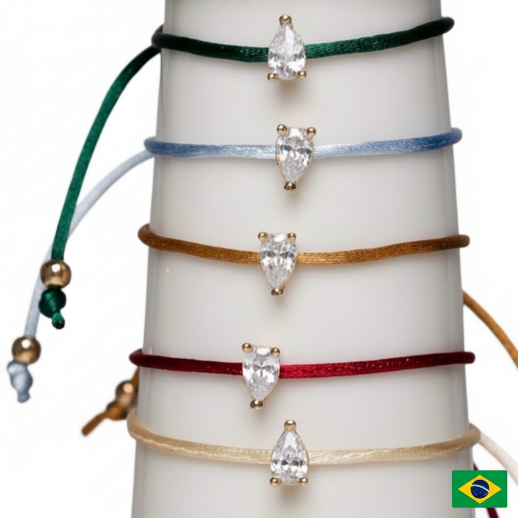 BRACELET SATIN STRING TEAR DROP CUBIC ZIRCON