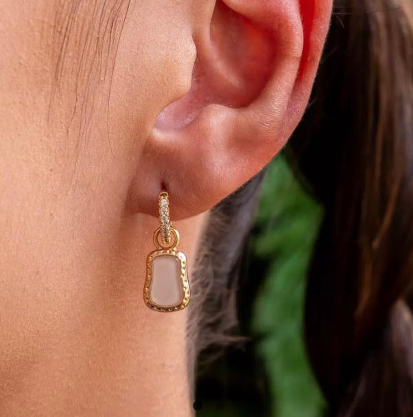 EARRING HOOPS WITH ORGANIC MOTEHR OF PEARL PENDANT