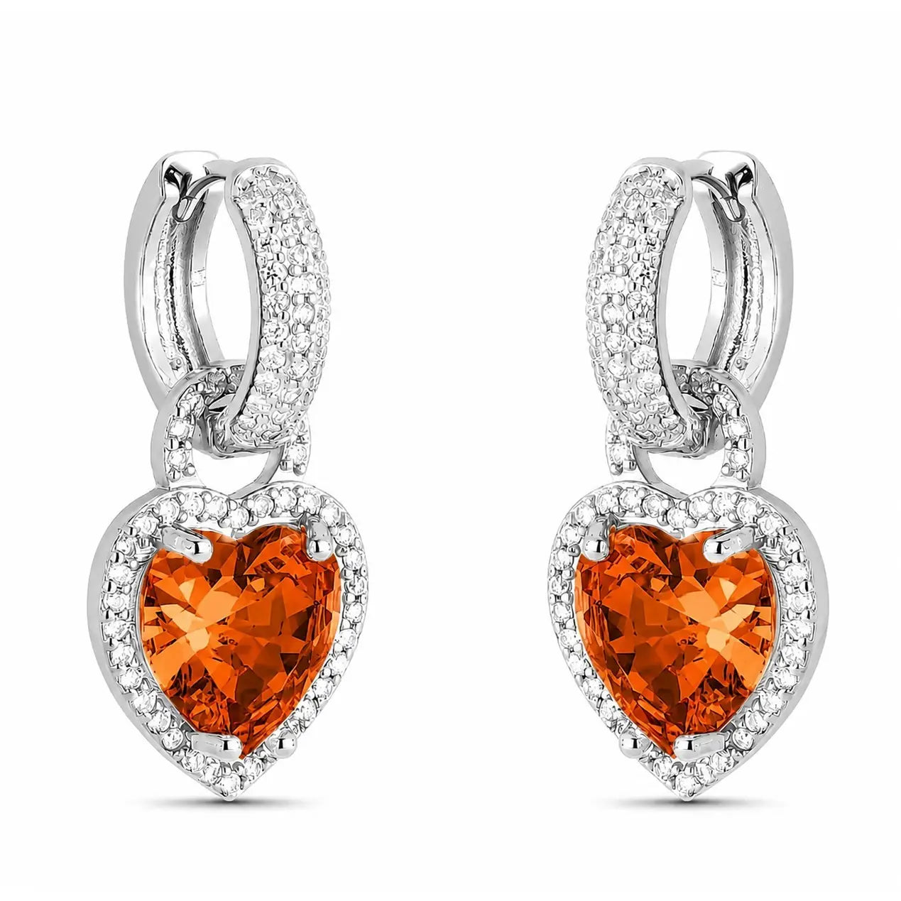 EARRING HOOPS HEART PENDANT CUBIC ZIRCONIA