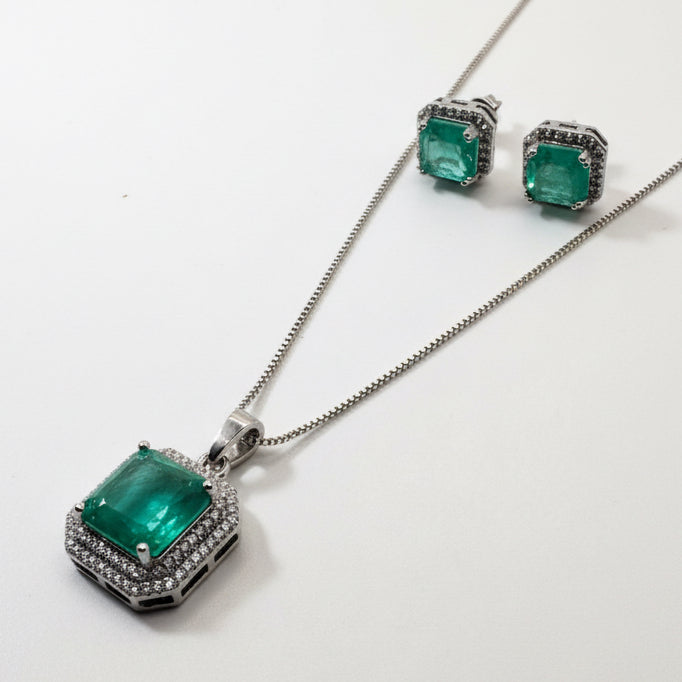 JEWELRY SET SQUARE FUSION TURMALINE CRYSTAL