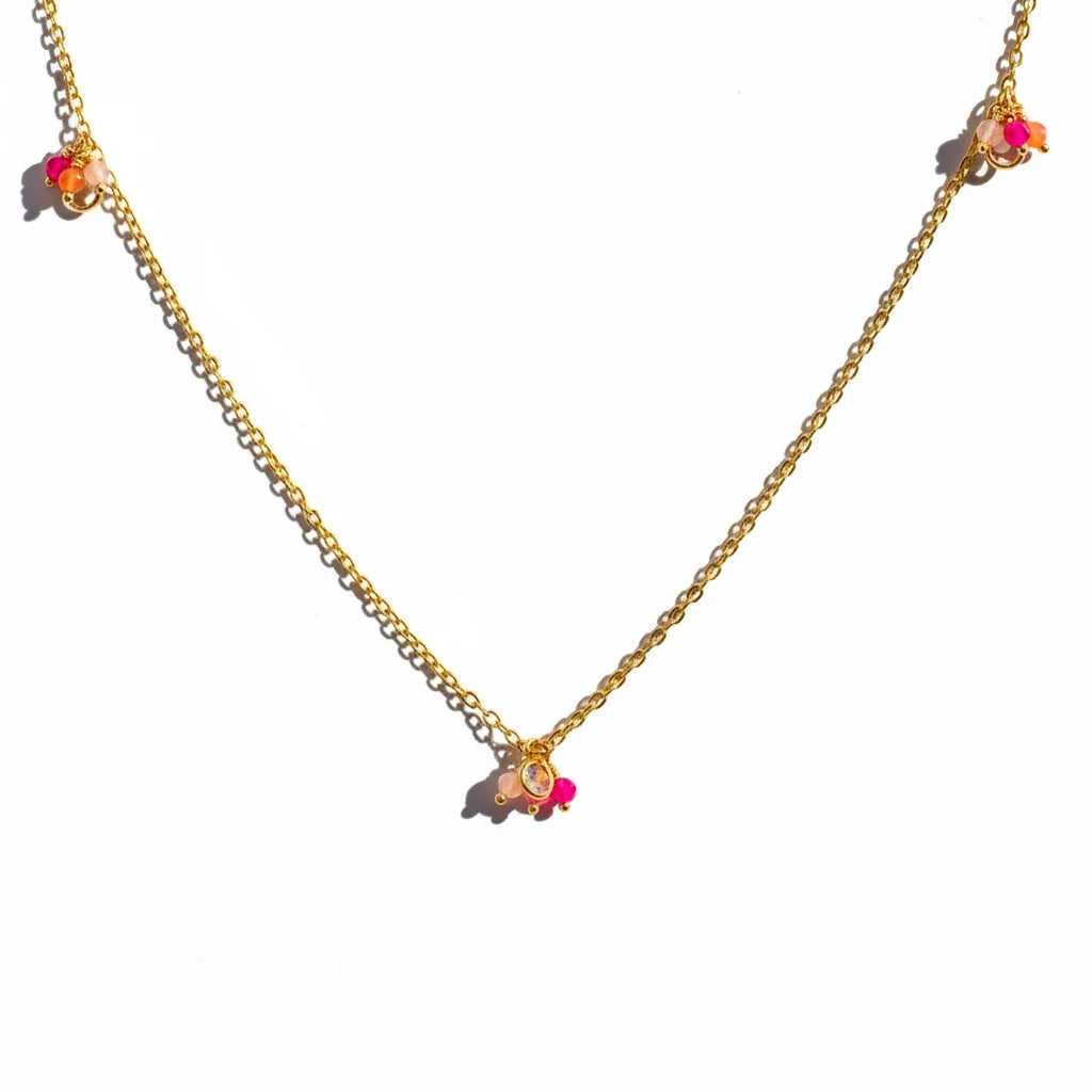 NECKLACE WITH RED/PEACH COLOR NATURAL CRYSTALS 80cm LONG