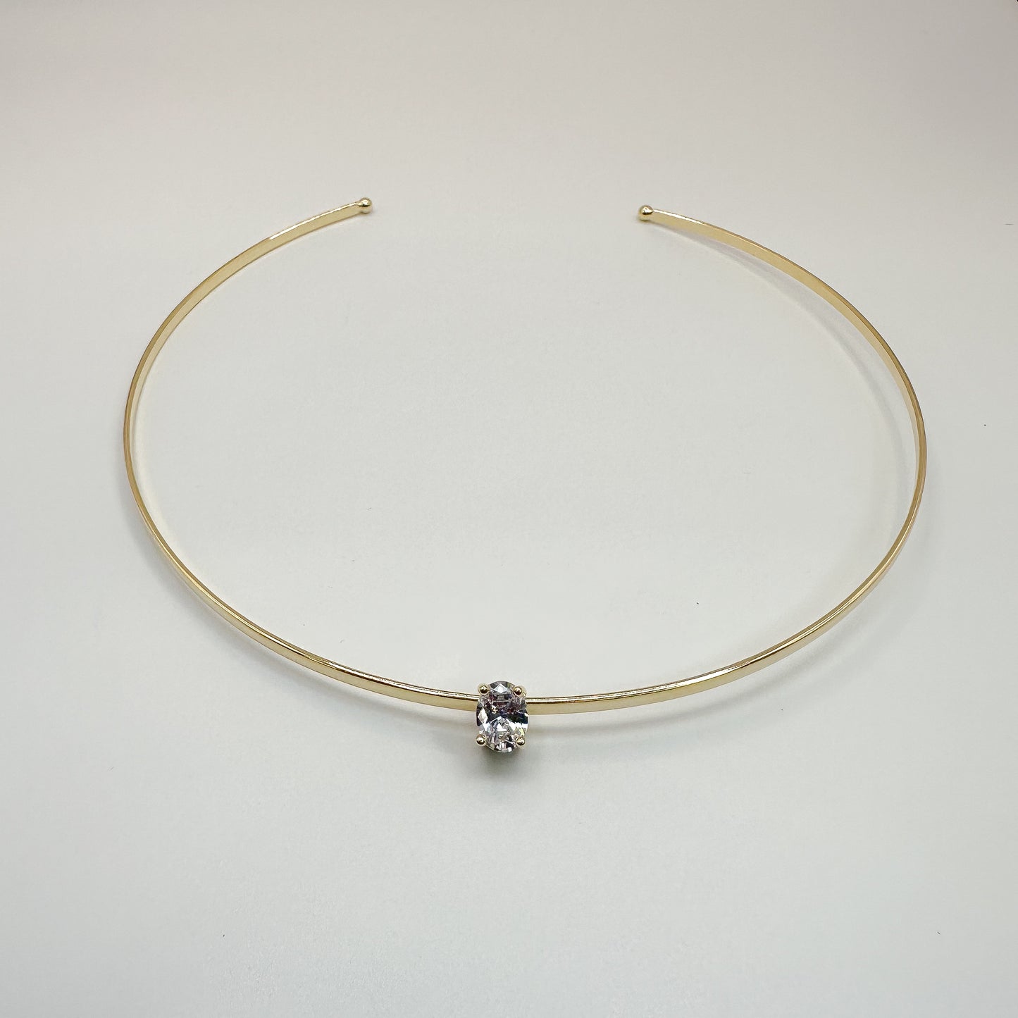 NECKLACE WIRE CHOKER OVAL CRYSTAL