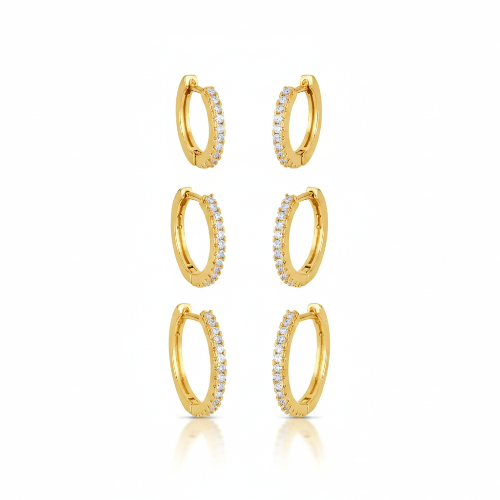 EARRING HOOPS TRIO THIN CUBIC ZIRCONIA