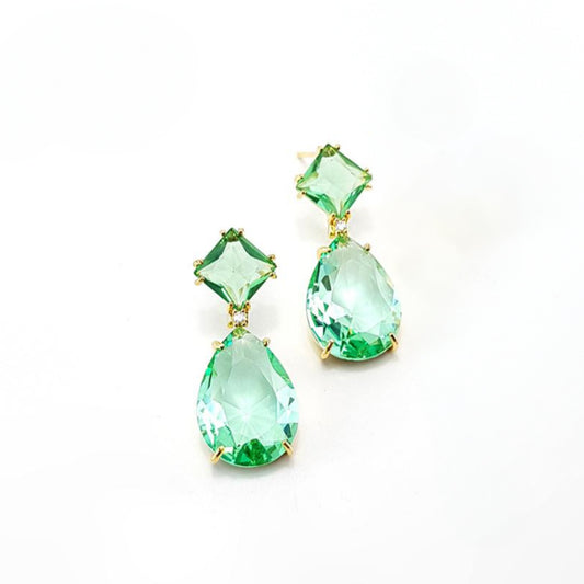 EARRING GREEN CRYSTAL TEAR DROP