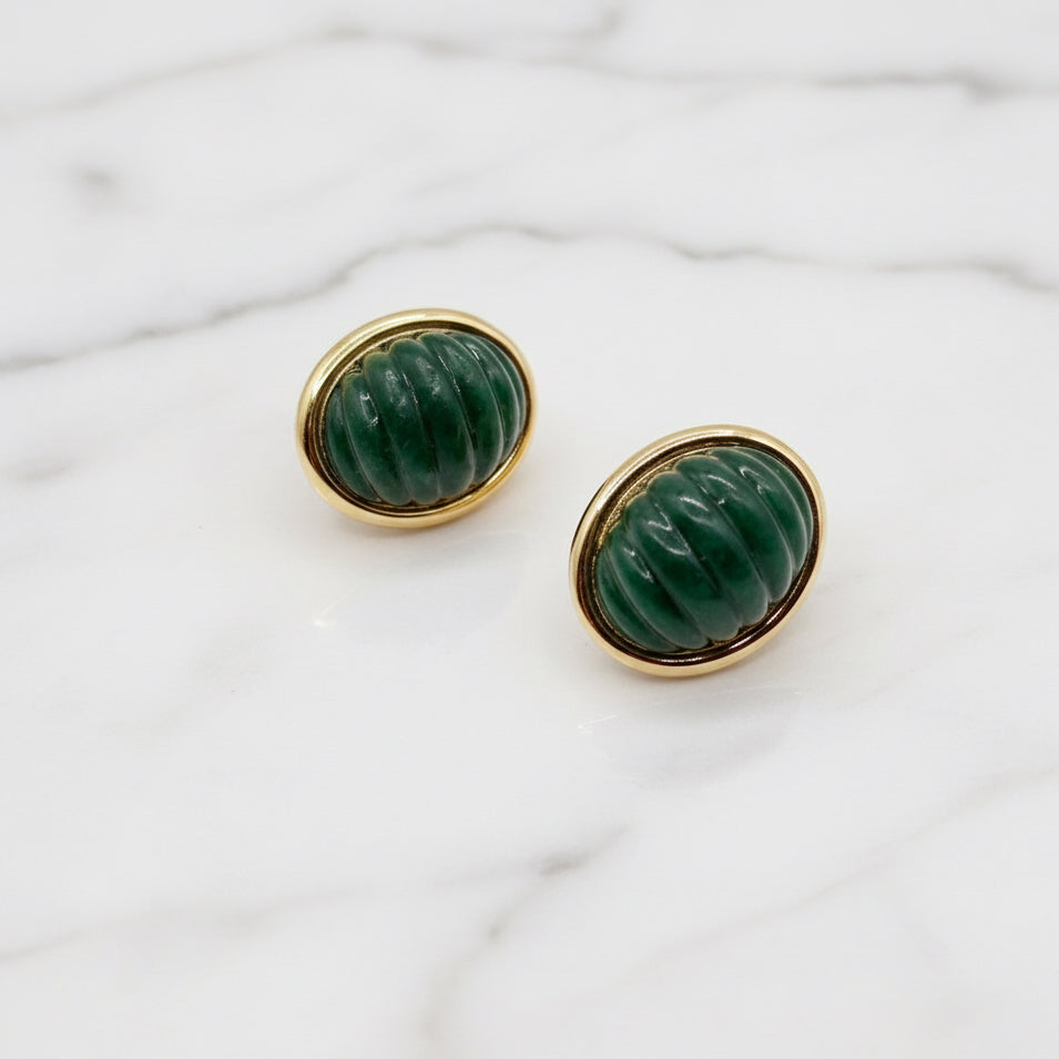 EARRINGS OVAL TEXTURE RESIN GREEN