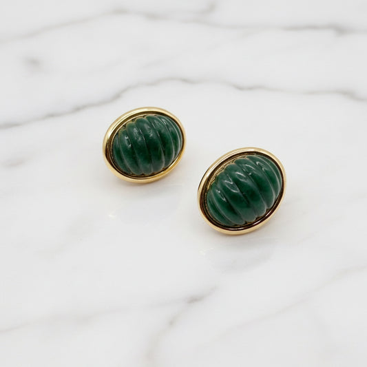EARRINGS OVAL TEXTURE RESIN GREEN