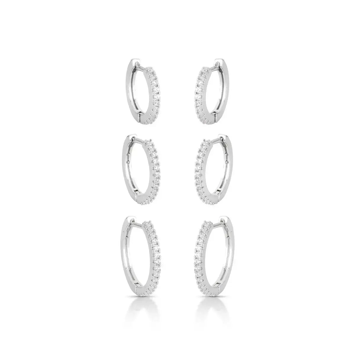 EARRING HOOPS TRIO CLASSIC THIN CUBIC ZIRCONIA