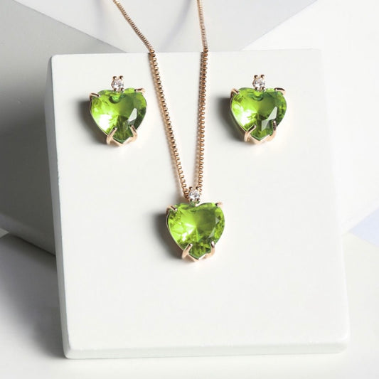 NECKLACE + EARRING PERIDOT HEART SET