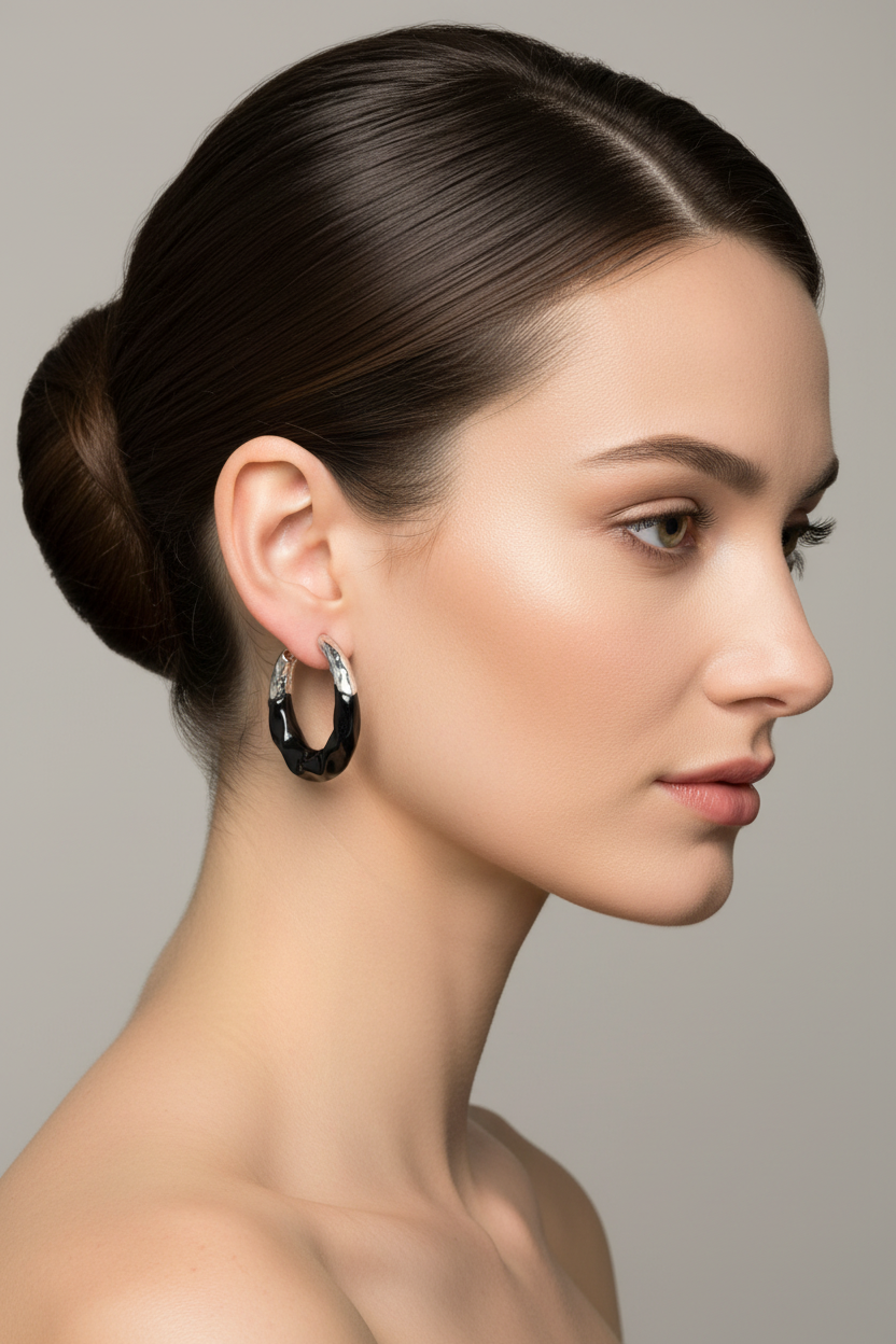 EARRING HOOPS BLACK RESIN