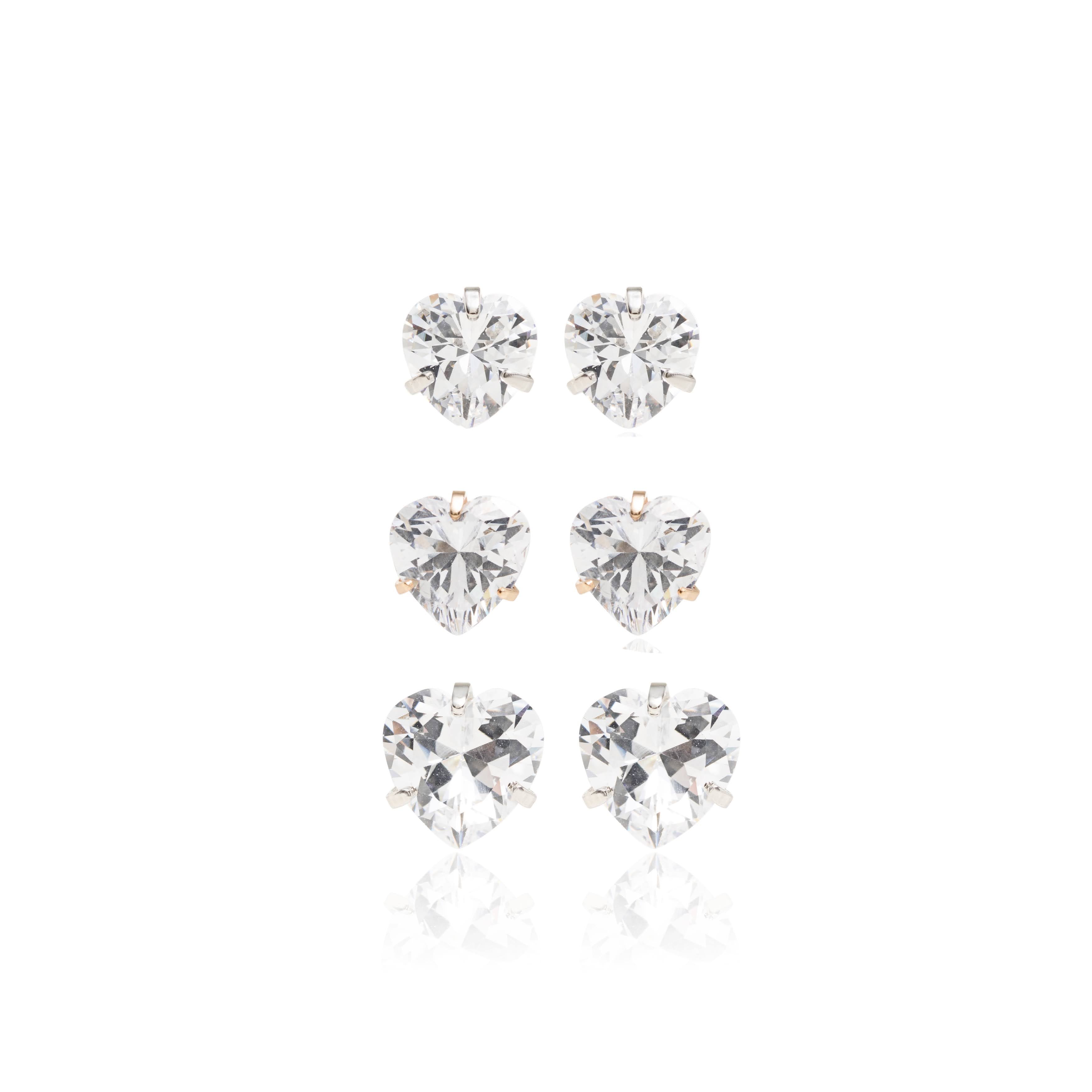 EARRINGS TRIO HEARTS CUBIC ZIRCONIA