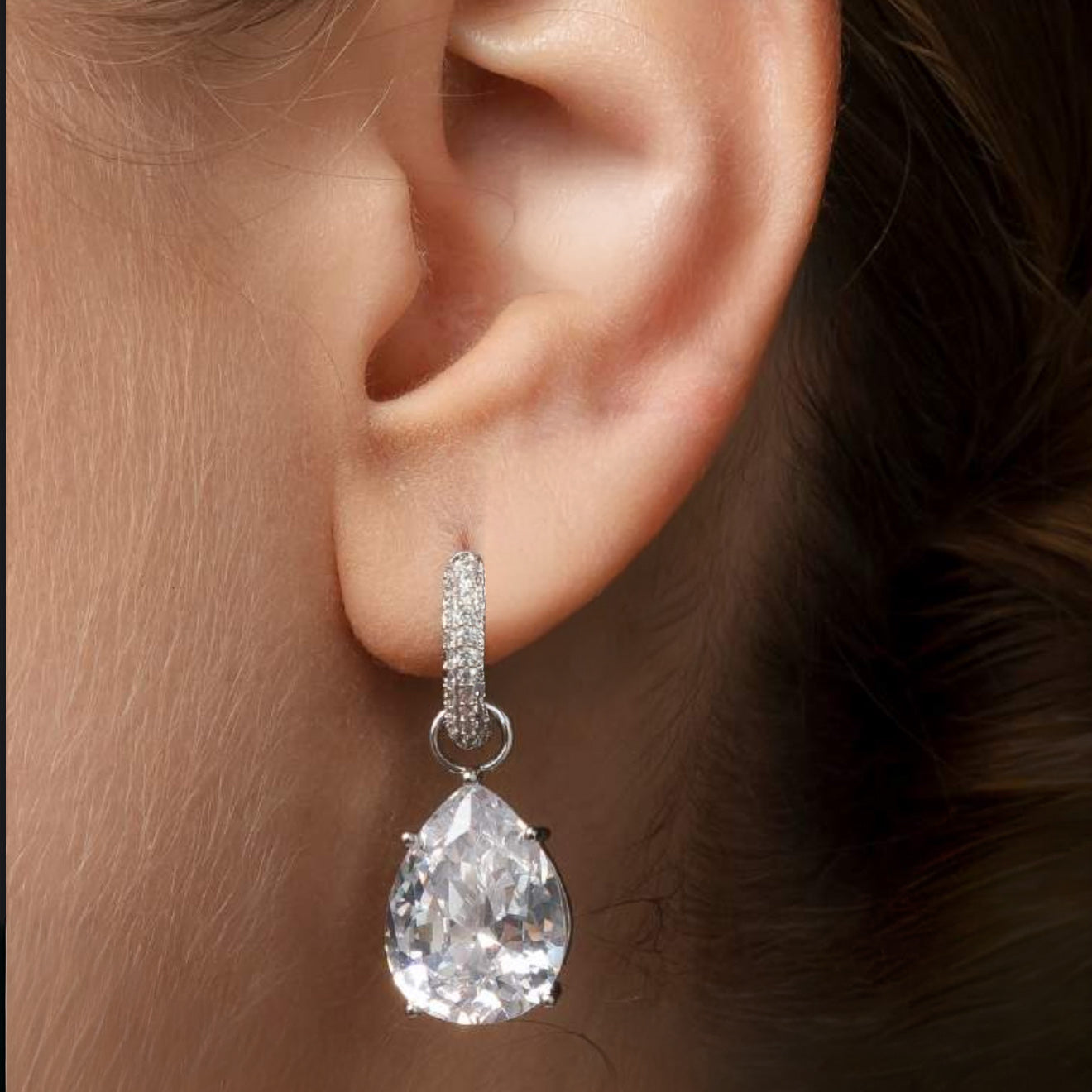 EARRING HOOPS TEAR DROP CUBIC ZIRCONIA