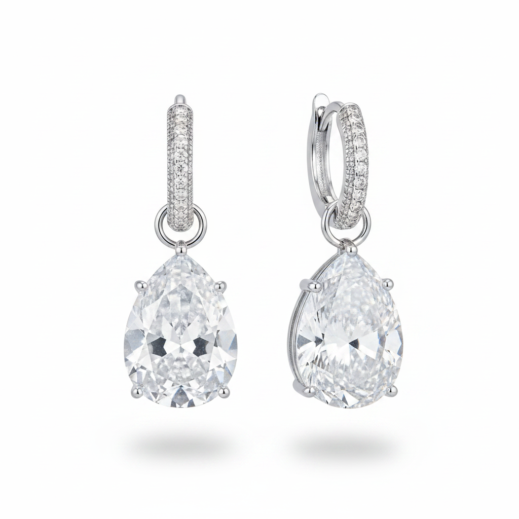 EARRING HOOPS TEAR DROP CUBIC ZIRCONIA