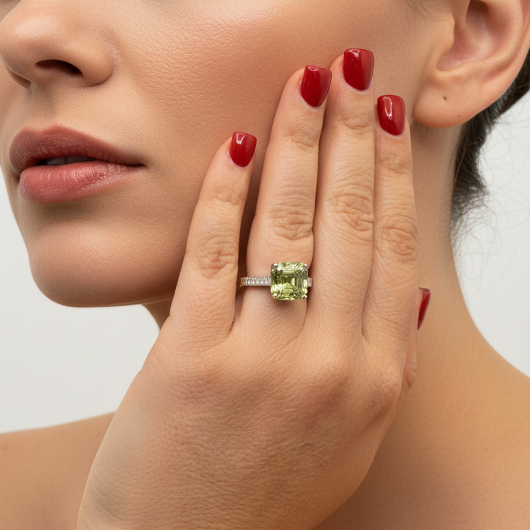 RING PERIDOT GREEN MOISSANITE 3CT