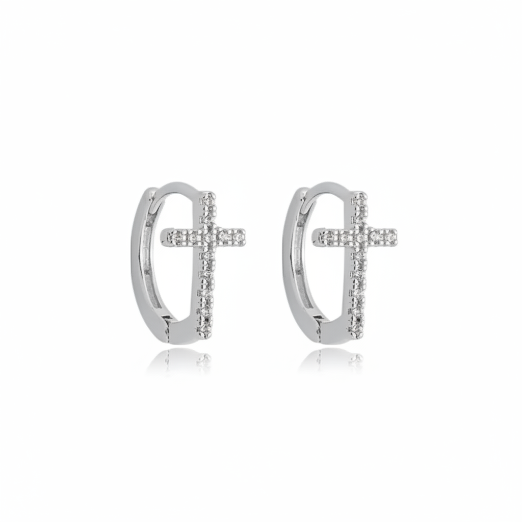 EARRING HOOPS CROSS STUDDED CUBIC ZIRCONIA