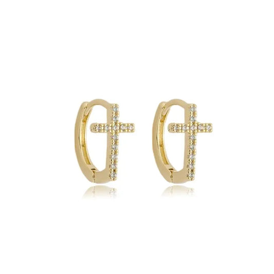 EARRING HOOPS CROSS STUDDED CUBIC ZIRCONIA