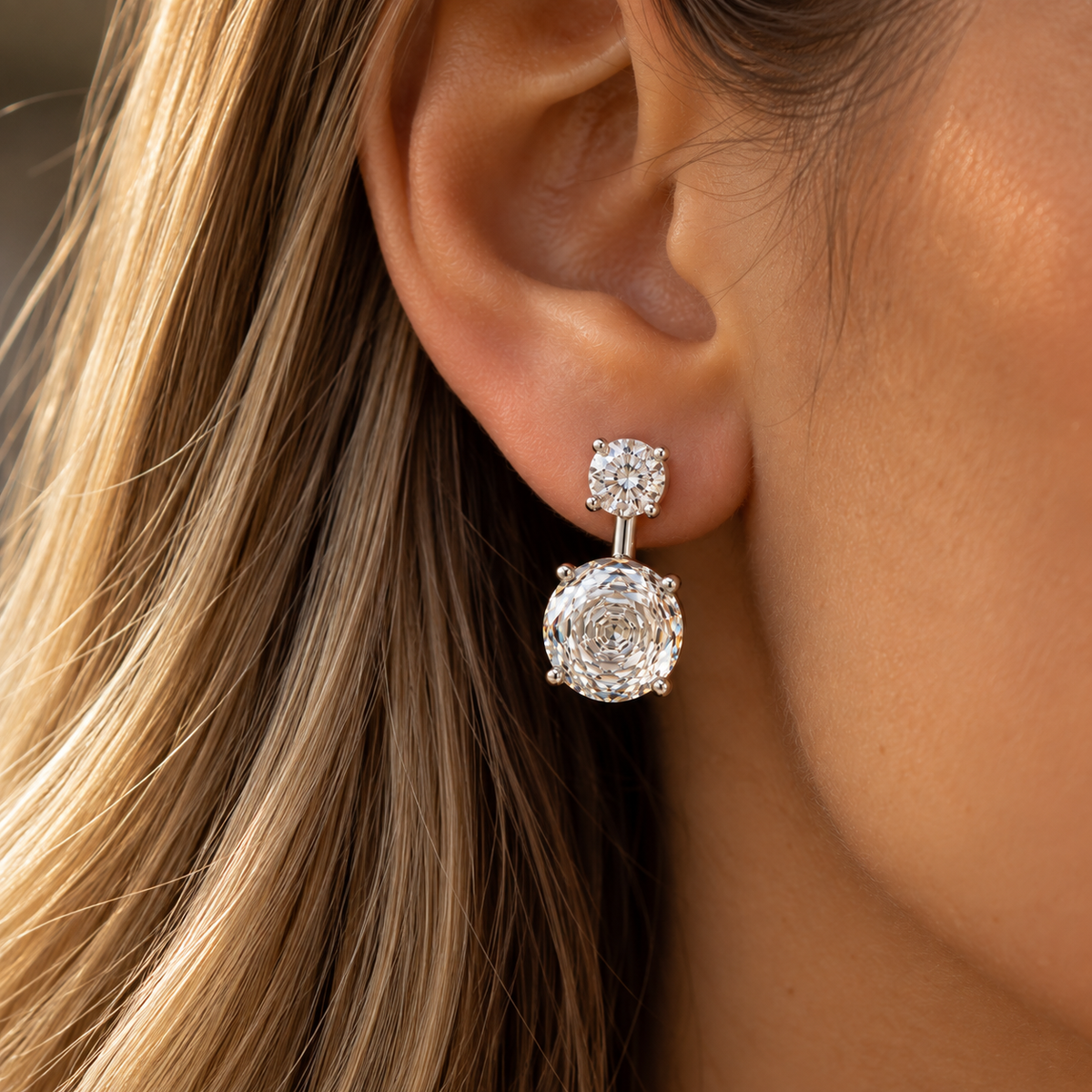 EARRINGS EAR JACKET ROSE CUT CUBIC ZIRCONIA
