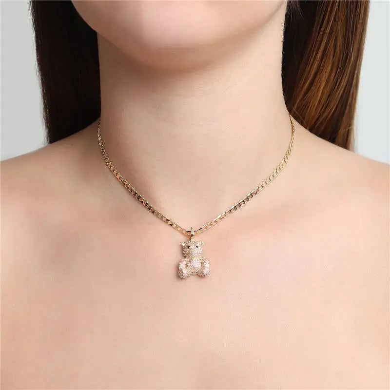 NECKLACE TEDDY BEAR PAVE CUBIC ZIRCONIA