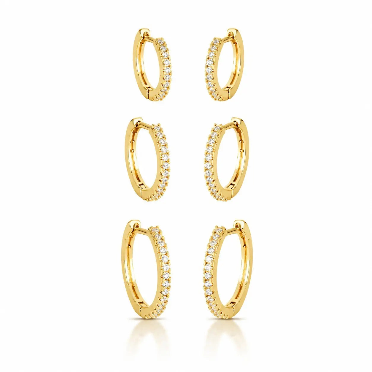 EARRING HOOPS TRIO CLASSIC THIN CUBIC ZIRCONIA