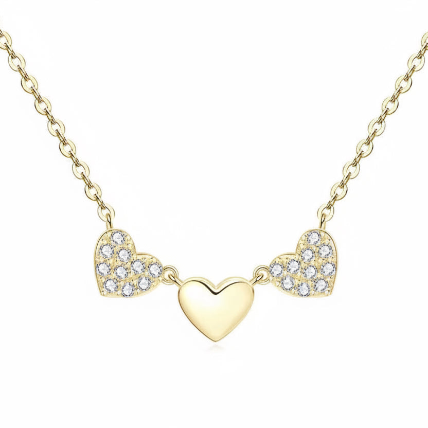 NECKLACE MOISSANITES 3 HEARTS 1.5mm