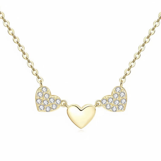 NECKLACE MOISSANITES 3 HEARTS 1.5mm