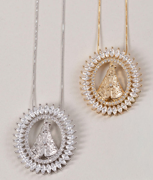 NECKLACE OUR LADY APARECIDA CUBIC ZIRCONIA MEDAL