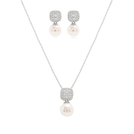 NECKLACE+ EARRINGS SET PEARLS AND MINI CUBIC ZIRCONS