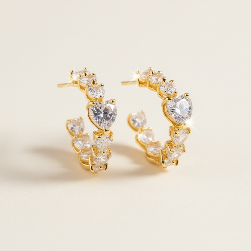 EARRING HOOPS HEART SHAPED CUBIC ZIRCON