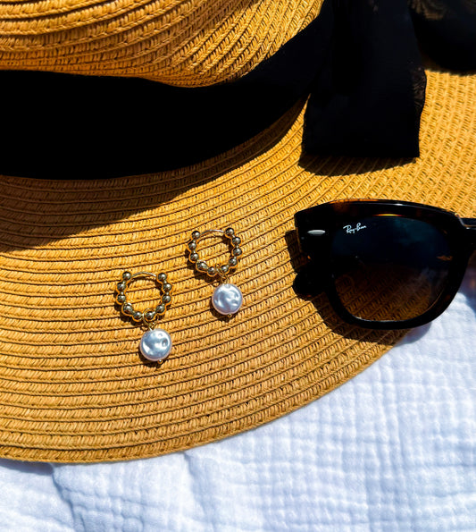 EARRING HOOPS SPHERE FLAT PEARL