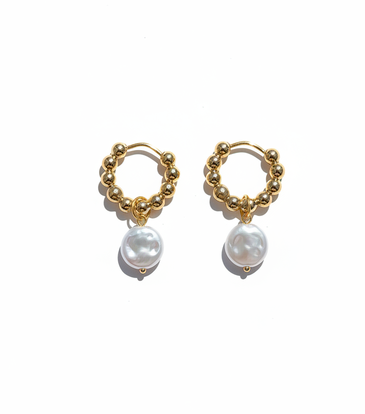 EARRING HOOPS SPHERE FLAT PEARL