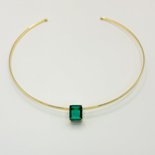 NECKLACE WIRE CHOKER W/ RECTANGLE TURMALINE CRYSTAL