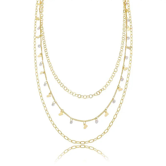 NECKLACE 3 in 1 CHAIN HEARTS AND CRYSTALS