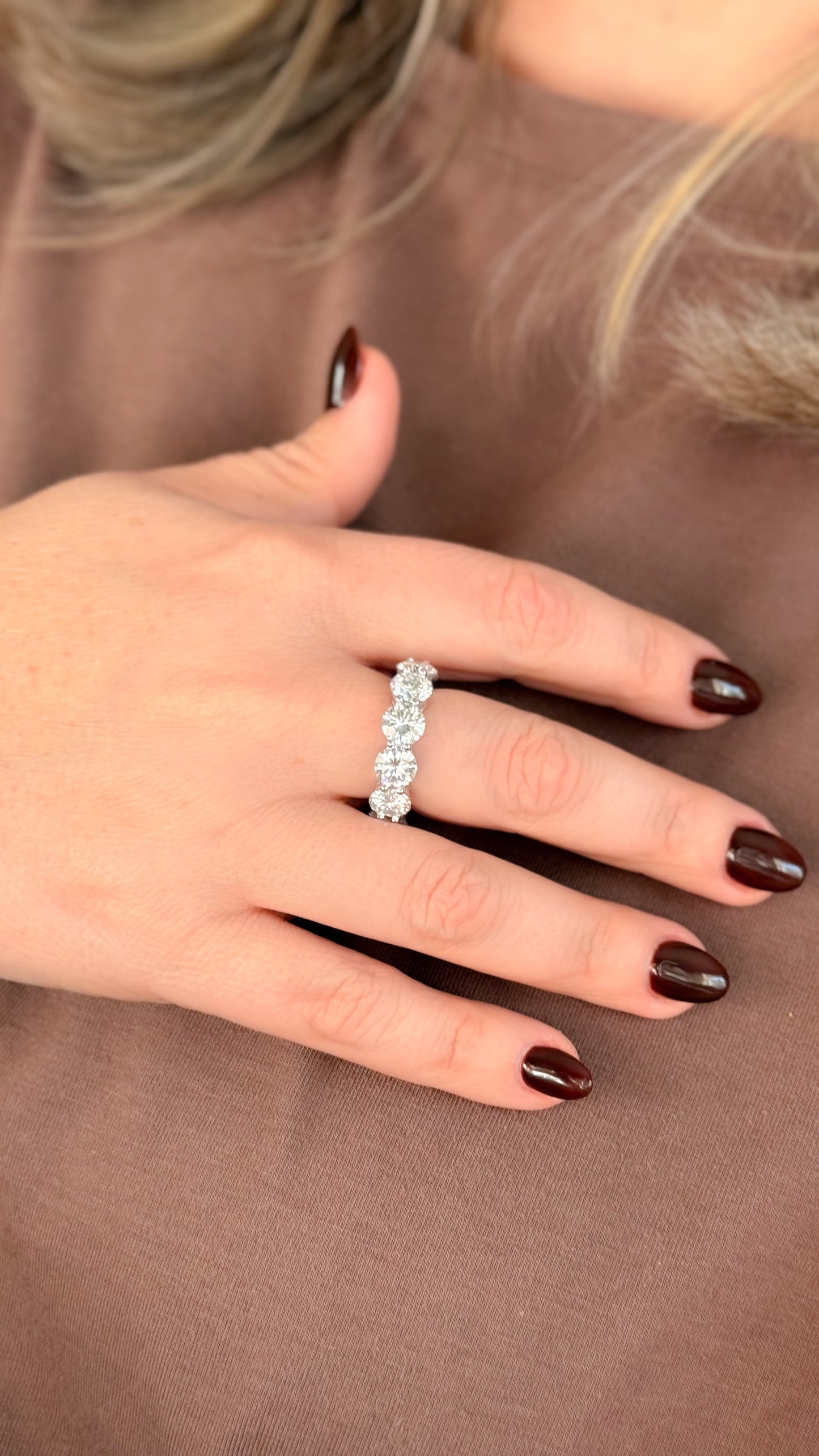 RING BAND 7 ROUND CUT MOISSANITE 1CT EACH (color D, VVS1)