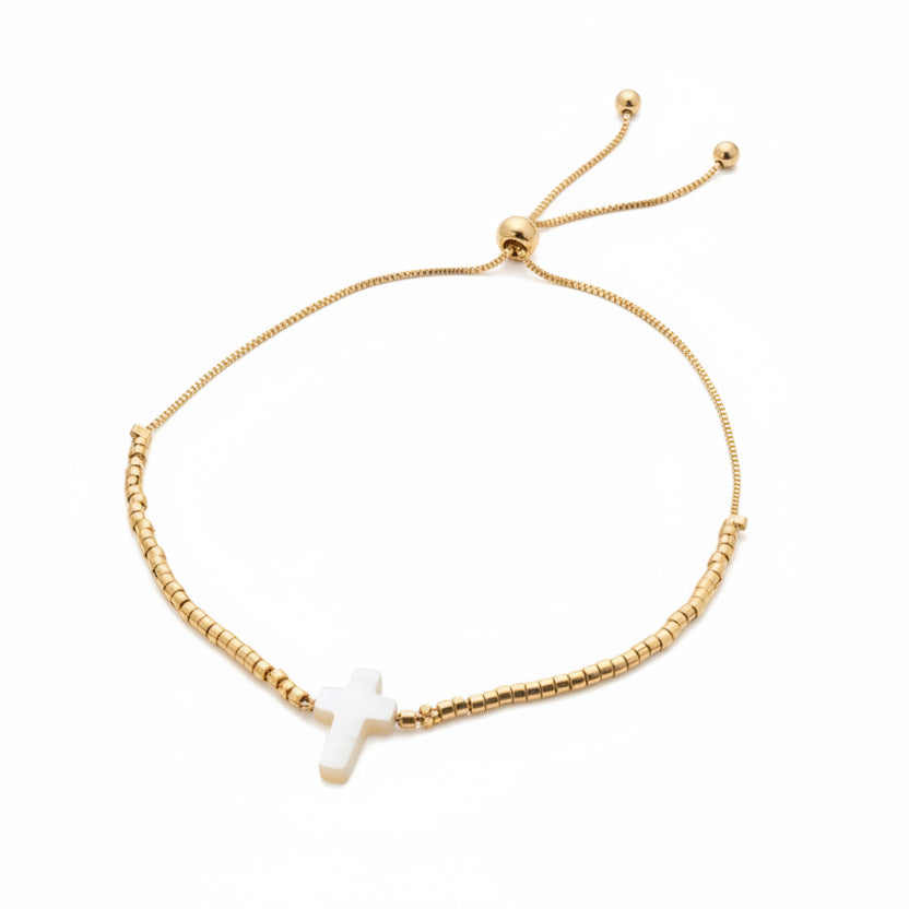 BRACELET MOTHER OF PEARL CROSS ADJUSTABLE