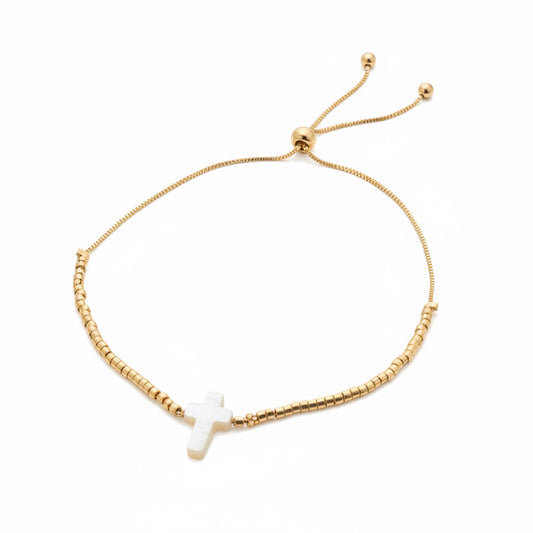 BRACELET MOTHER OF PEARL CROSS ADJUSTABLE