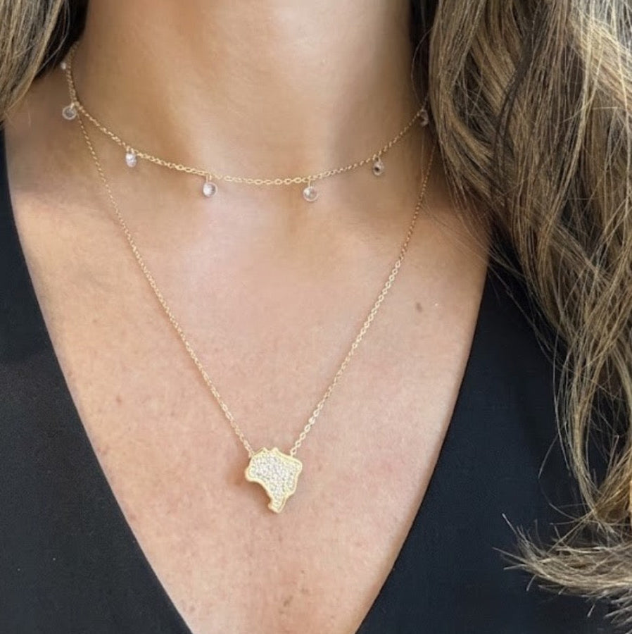 NECKLACE BRAZIL MAP PAVE CUBIC ZIRCONIA