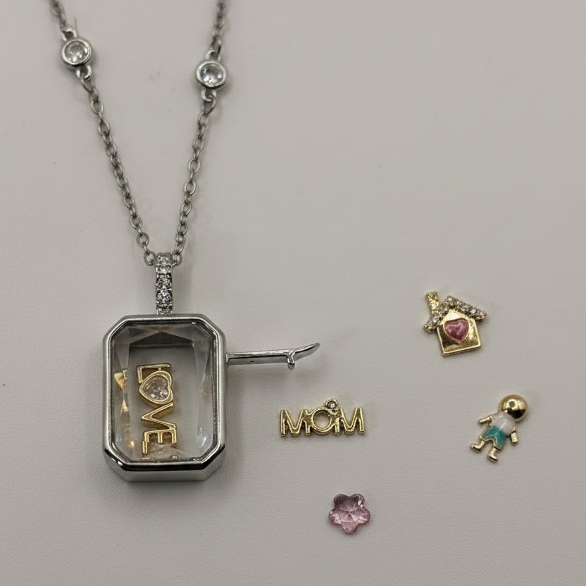 NECKLACE GLASS LOCKET RECTANGLE