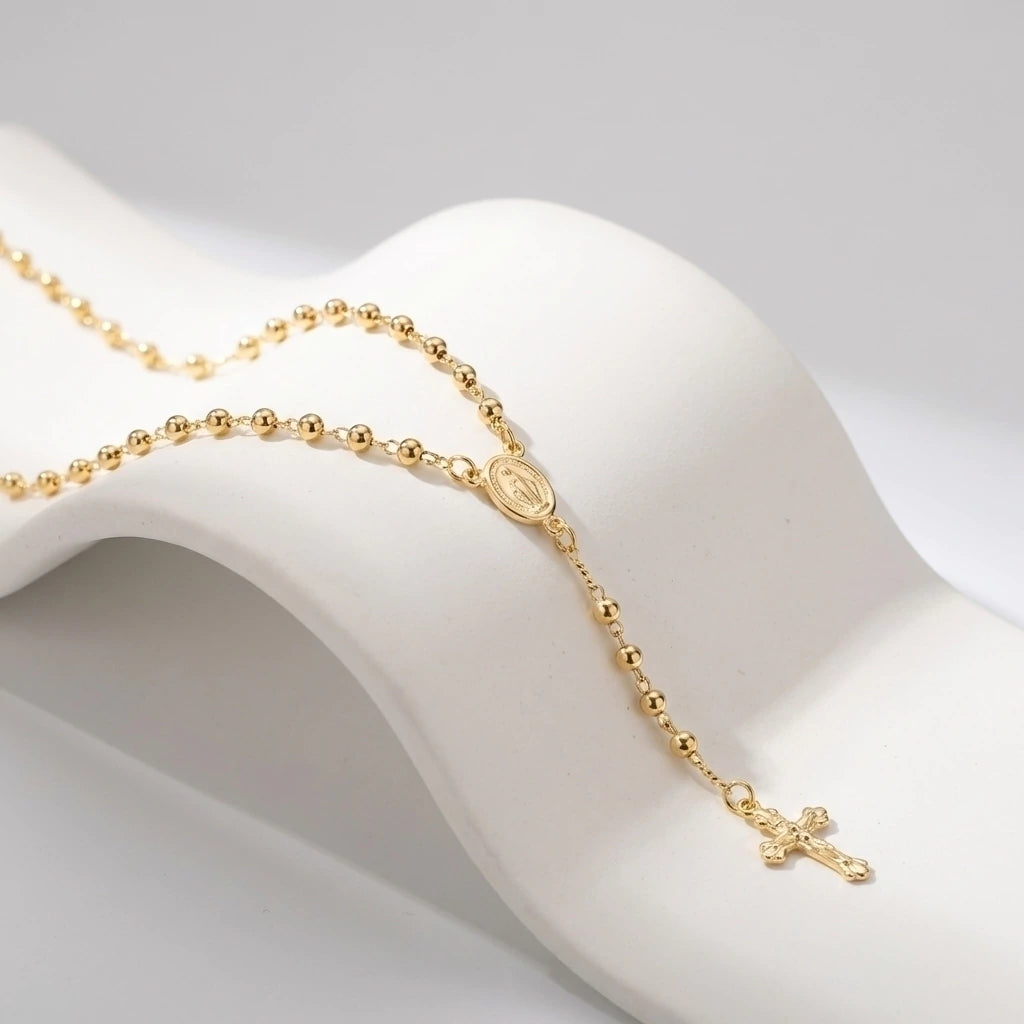 NECKLACE ROSARY GOLD SPHERES OUR LADY OF GRACES