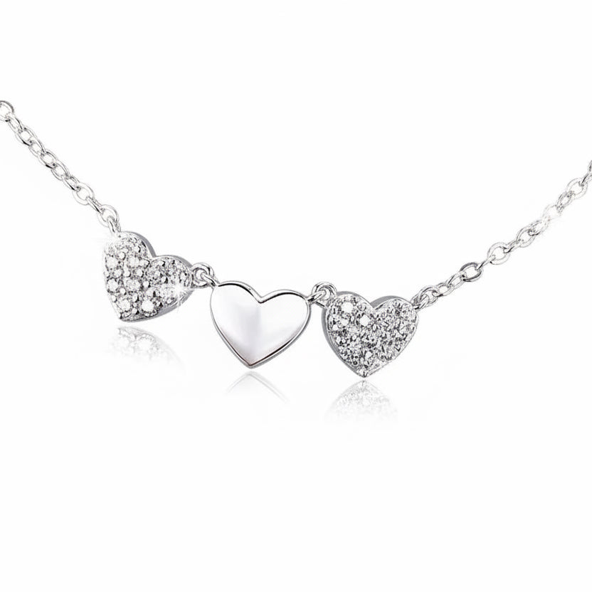 NECKLACE MOISSANITES 3 HEARTS 1.5mm