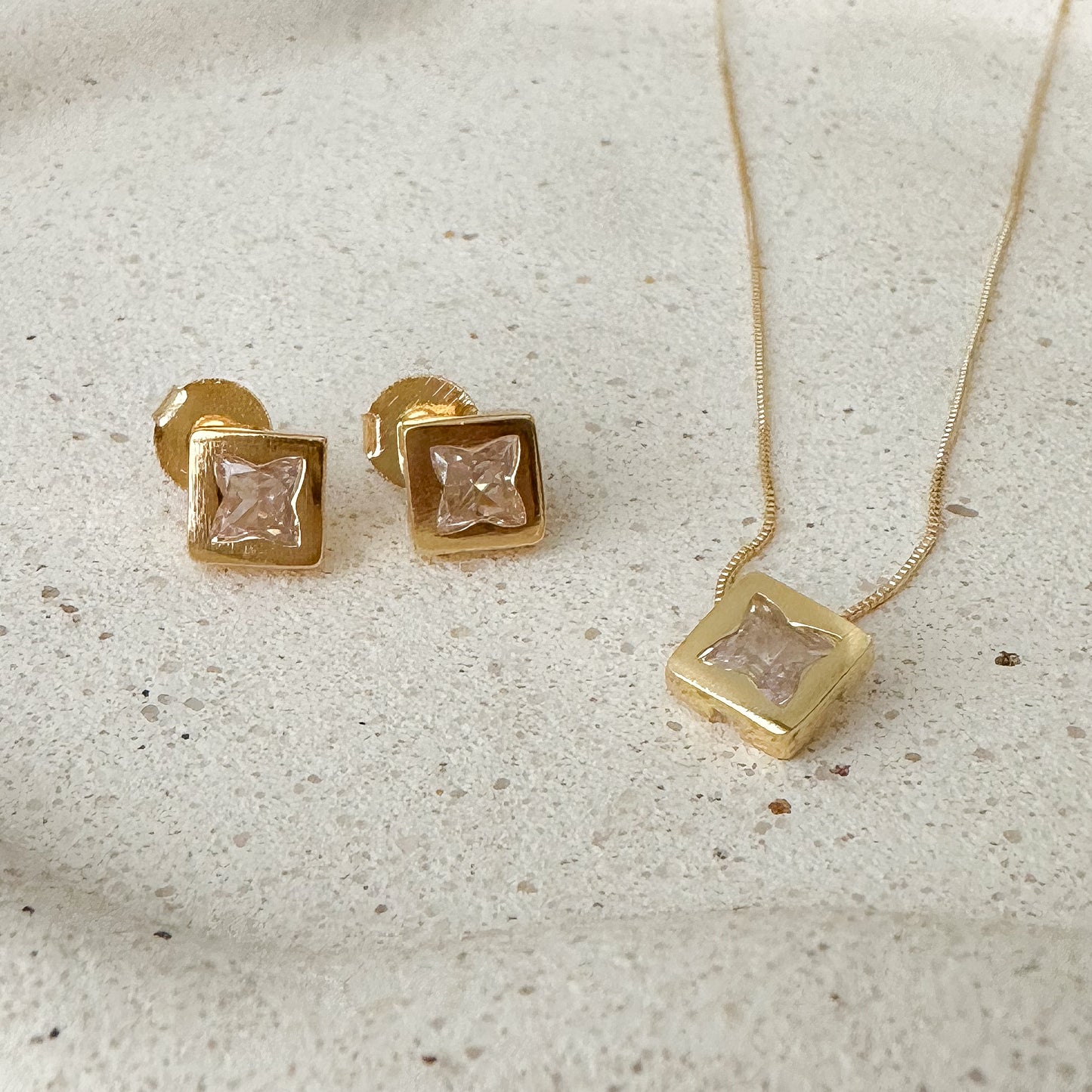 NECKLACE+EARRINGS SET SQUARE CLOVER CUBIC ZIRCONIA