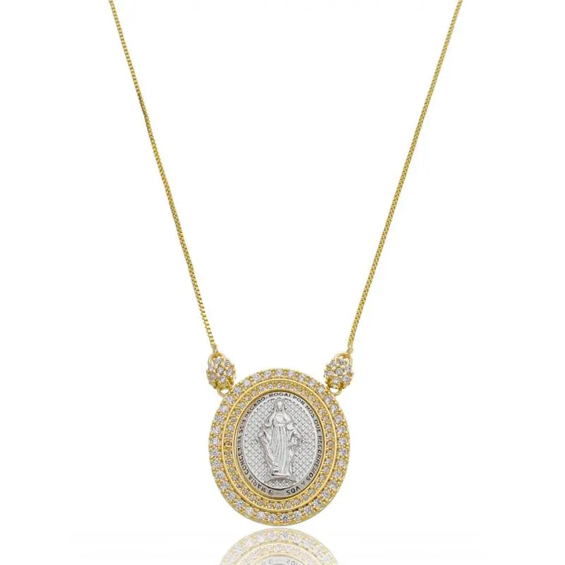 NECKLACE OUR LADY OF GRACE DUO PLATED AND CRYSTALS