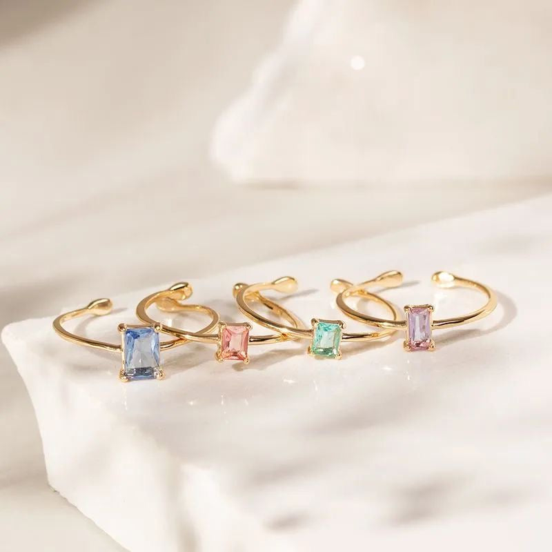 RINGS SET OF 4 RECTANGLE CRYSTALS - adjustable