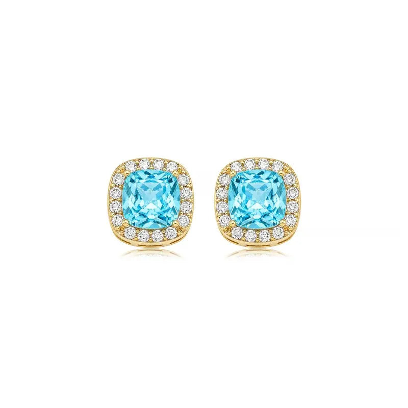 EARRING STUD HALO CUSHION CUBIC ZIRCONIA