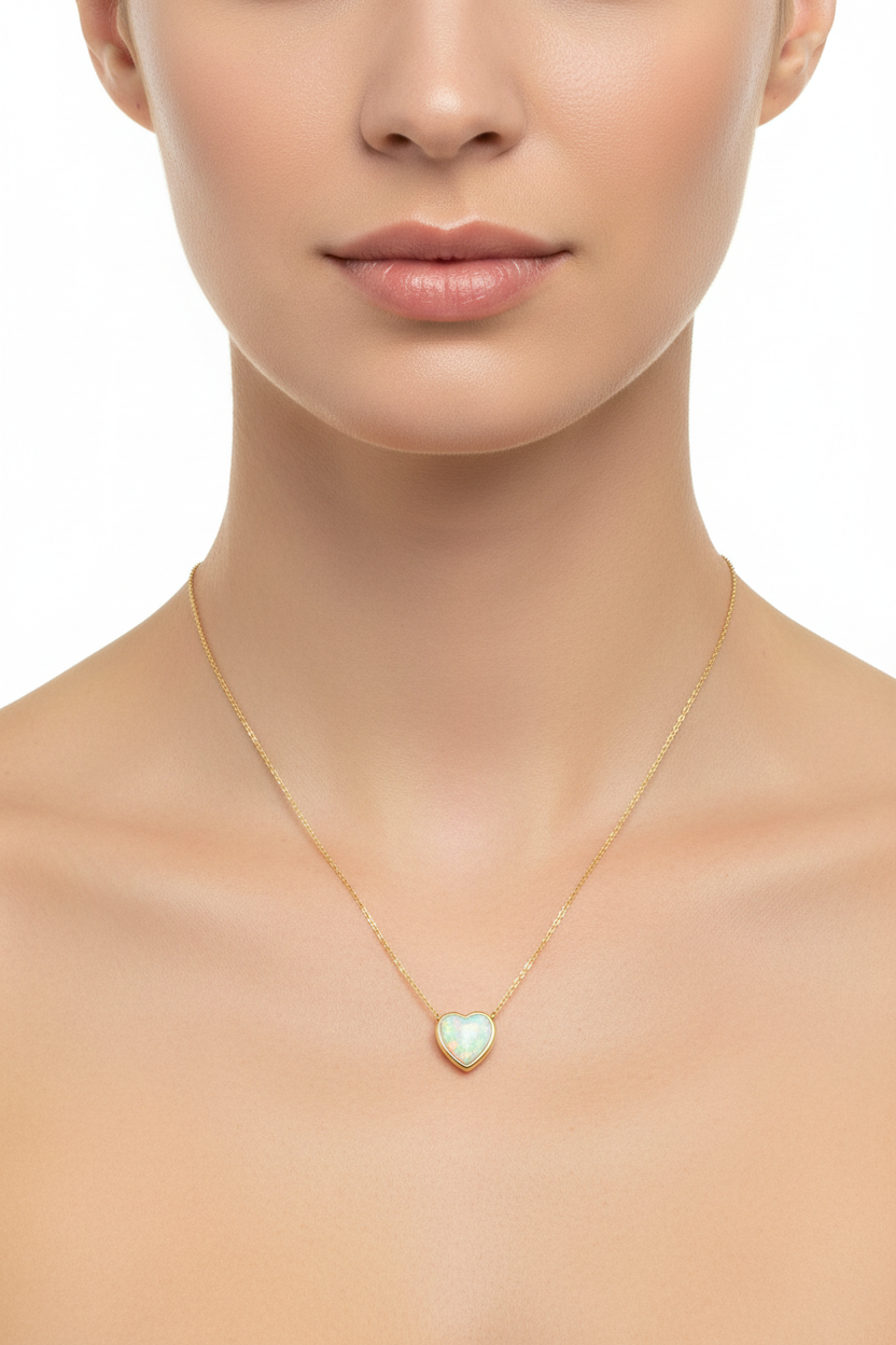 NECKLACE OPAL STONE HEART SHAPE